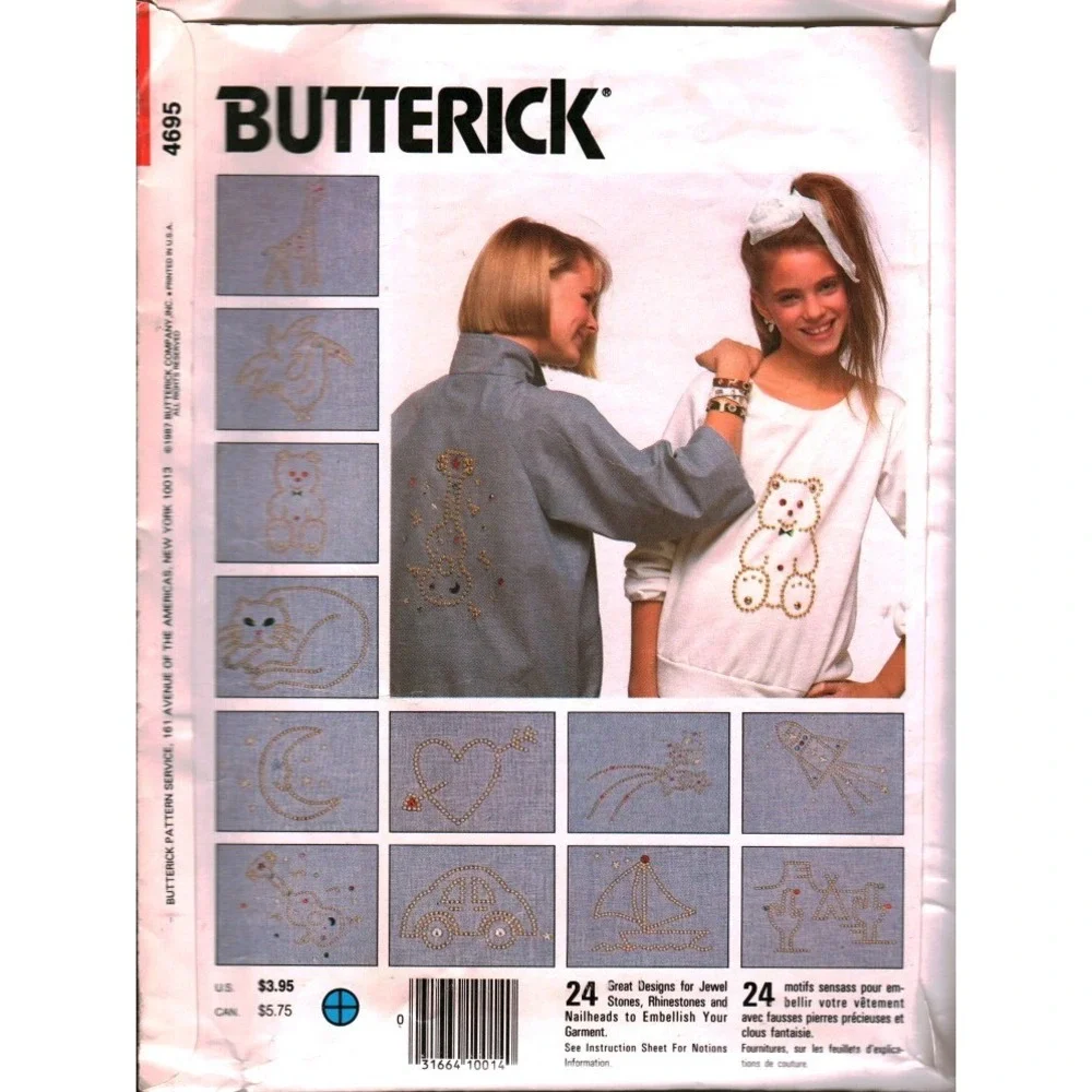 Butterick 4695 Craft Pattern 24 Rhinestone Nailhead Embellishment Designs 1989